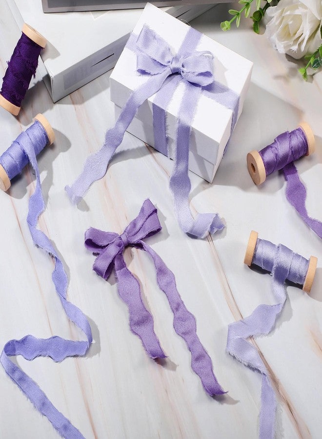 Mindsoft شريط شيفون منسدل من Mindsoft للحرف اليدوية، شرائط حرير ساتان، 1/2-1/4 بوصة × 20 ياردة، شرائط قماش مصنوعة يدويًا مع بكرة خشبية لتغليف هدايا عيد الحب وحفلات الزفاف (بنفسجي) - Image 4